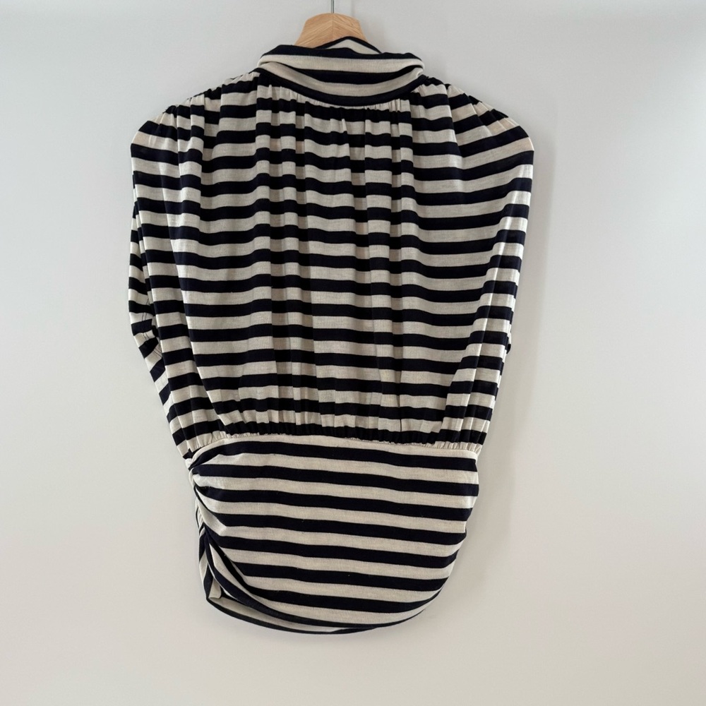 NWT Anthropologie Maeve Ruched Mock Neck Muscle Tee Navy & White Size Small